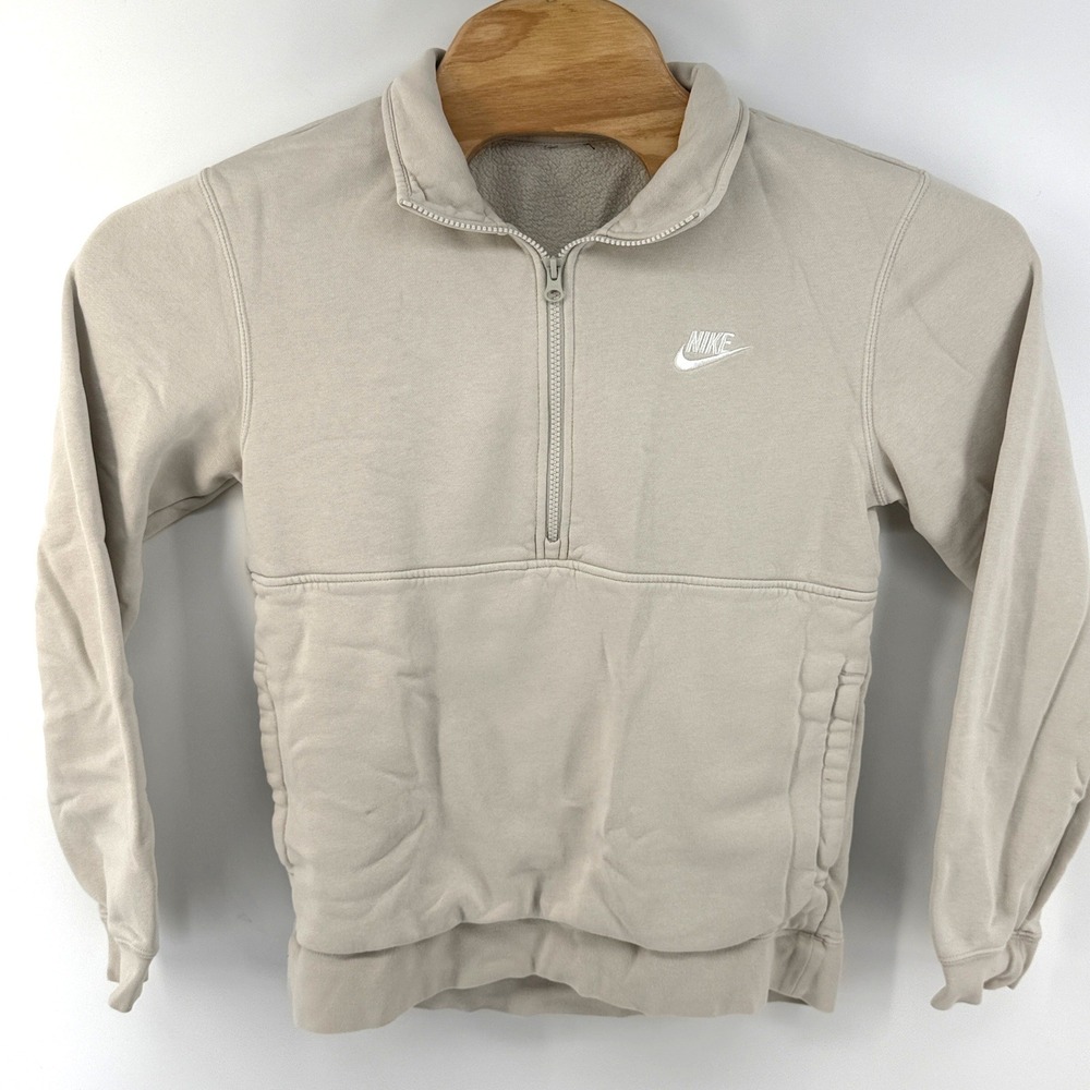 Nike Mens Quarter Zip Pullover Sweatshirt Beige DD4732-073 Small